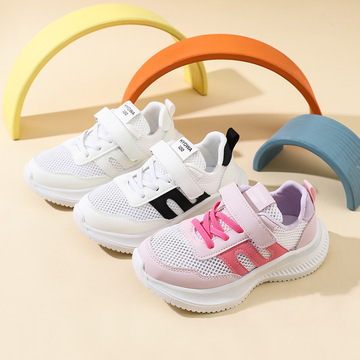 童鞋夏款24款简约男童单网运动鞋魔术贴女童轻透气软底学生小白鞋