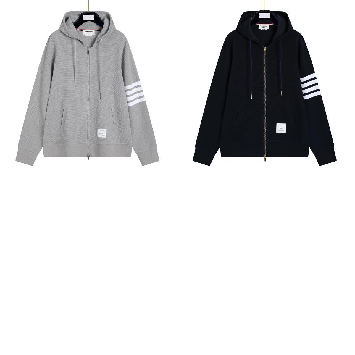 tb男士纯秋季新款拉链卫衣帽衫男女同款情侣款水波纹拉链连帽外套