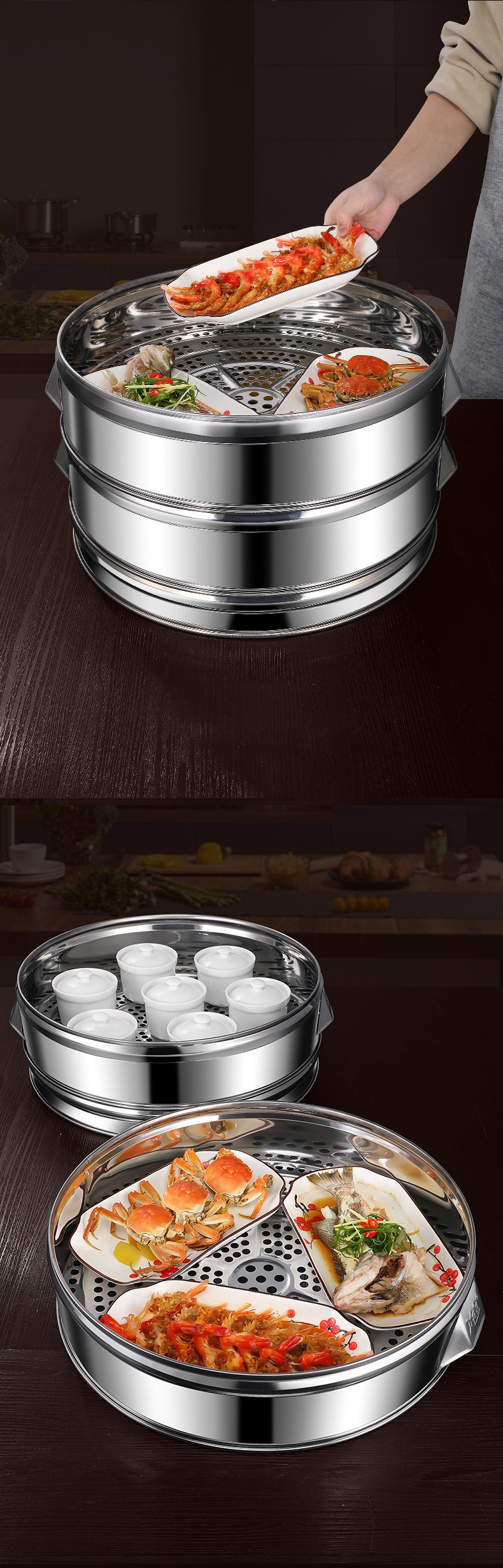 不锈钢蒸笼家用蒸屉商用蒸蒸馒头蒸锅笼屉多层大号大容量超大