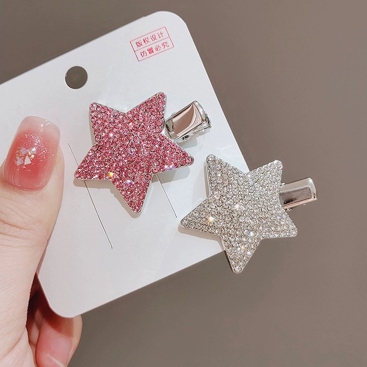刘海闪钻简约水钻五角星发夹侧边碎发卡子银色气质网红夹子头饰品