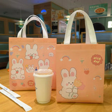 新款可爱粉白兔无纺布手提袋快餐奶茶便当打包袋购物立体袋礼品袋