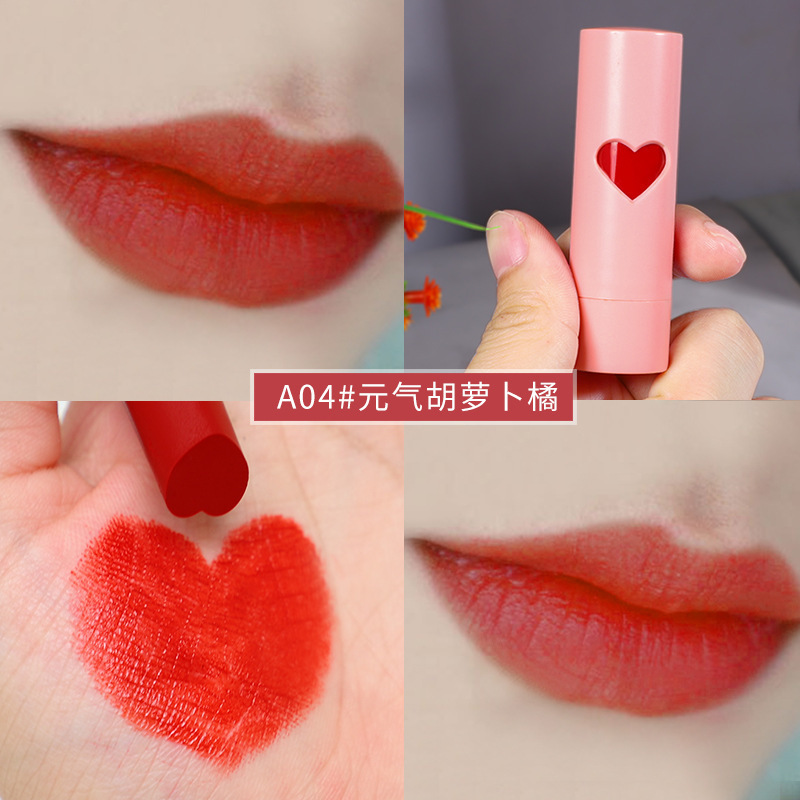 Cheap Love Heart-Shaped Pink Lipstick Lipstick Makeup Does Not Fade No Stain on Cup Moisturizing Student Party Lipstick Lip Glaze