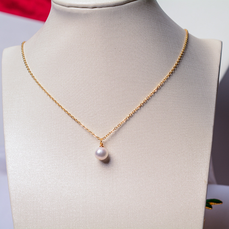 韩版简约单珠8-9mm天然淡水珍珠项链 个性百搭