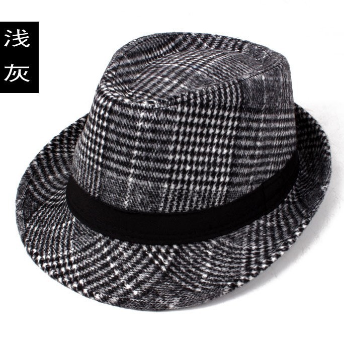 秋冬季礼帽中老年男帽格子呢子礼帽保暖棉帽爷爷帽子冬季爵士帽子