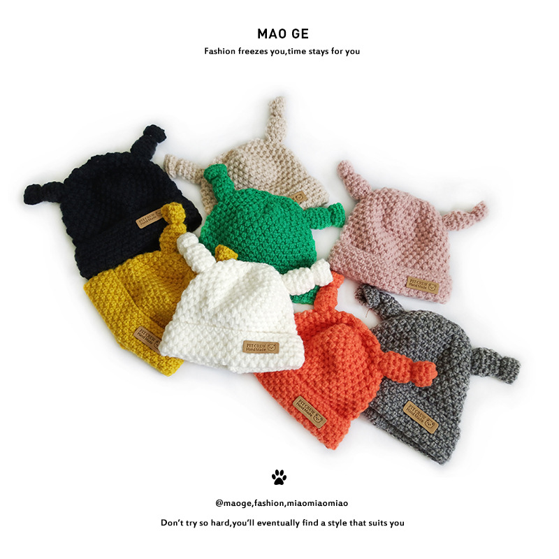 Chengwen Knitted Hat Cute Funny Three-Dimensional Antenna Cap Personality Children's Wool Hat Male and Female Baby Sleeve Cap