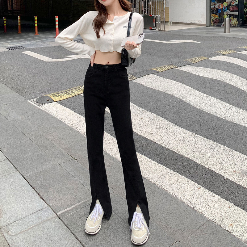   0781 Casual Skinny Jeans Women's 2023 Spring and Autumn High Waist Slim Fit Slimming Slit Tall and Small Horseshoe Pants