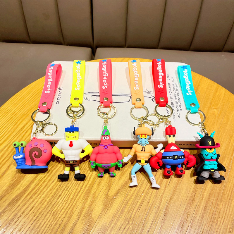 Fitness SpongeBob Key Chain Paida Star Cartoon Hanging Ornaments Key Pendants Silicone Doll Car Key Ring