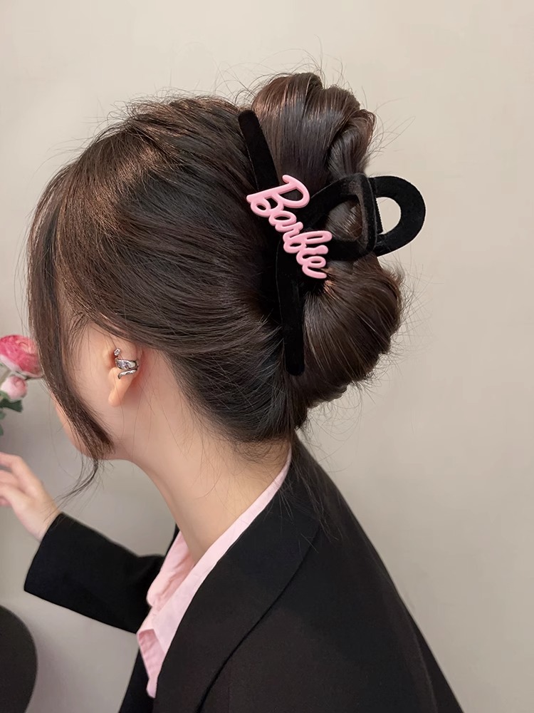 Sweet Cool Barbie Pink Letters Grip Velvet High Sense Barrettes Female Head Elegant Graceful Shark Clip Hair Accessories