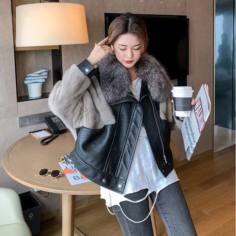 2023 Winter New Faux Fox Fur Collar Fur Coat Women's Korean Style Loose Imitated Mink Leather Fur Coat