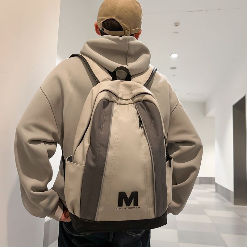 慵懒通用帅气书包休闲拼接旅行大学生大容量双肩包新款背包电脑包