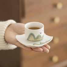 禅意四方形茶杯垫陶瓷杯托隔热防烫垫茶具道配件用品家用杯碟复古