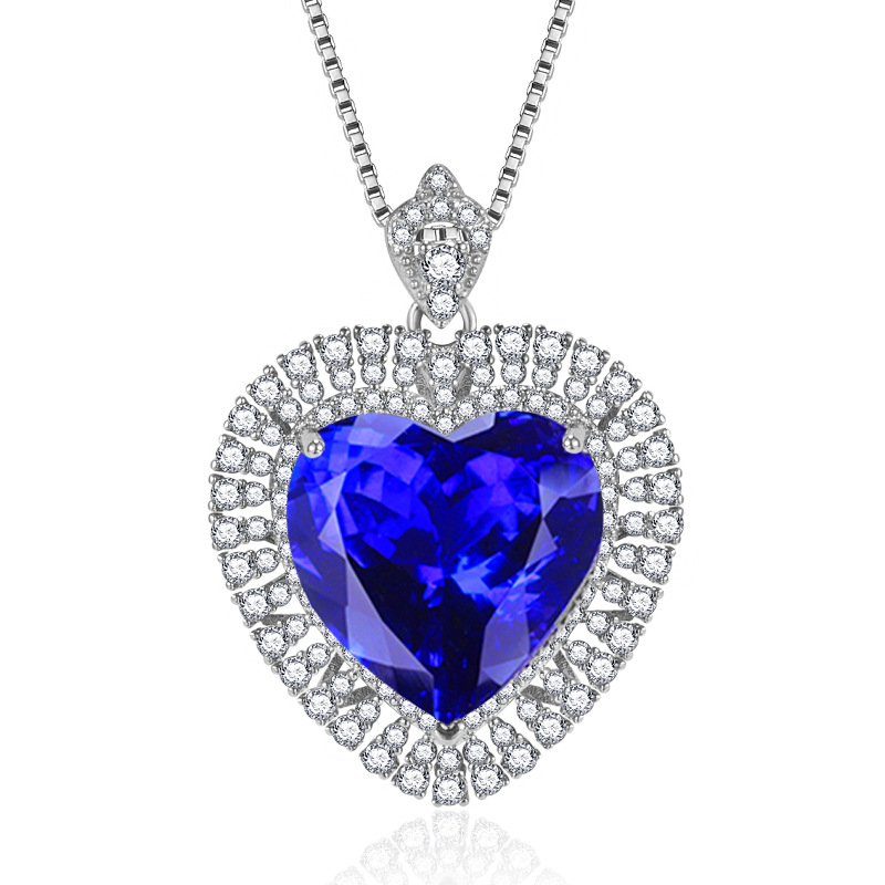 高档奢华大裸石海洋之心水晶吊坠项坠气质名媛高贵桃心海蓝钻吊坠