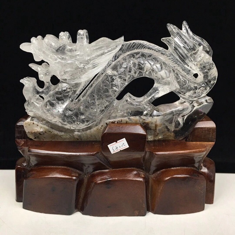 鸿硕晶收藏款天然白水晶生肖龙摆件原石家居办公开业礼品晶体通透