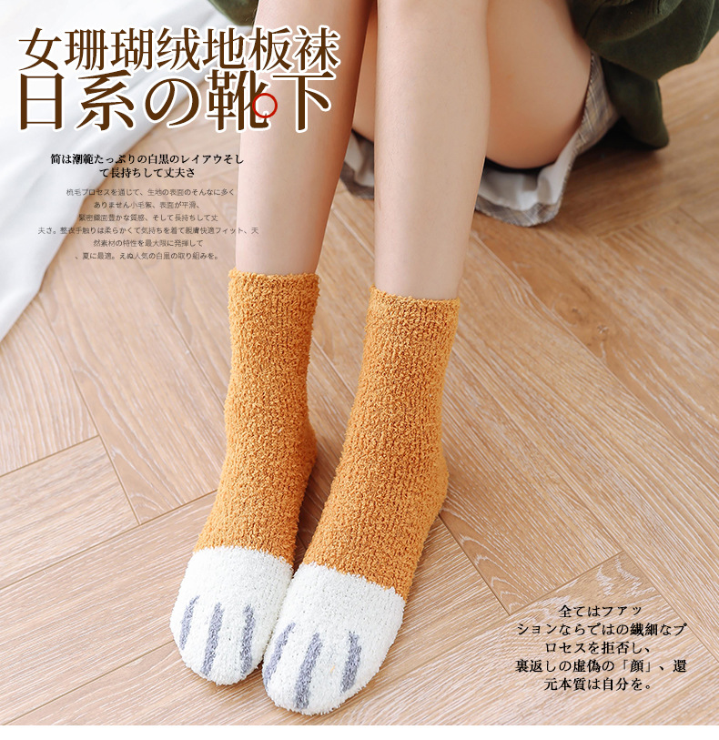 Coral Fleece Socks Women's Autumn and Winter Fleece-Lined Thickening Towel Room Socks Mid-Calf Length Maternity Socks Warm Sleeping Socks