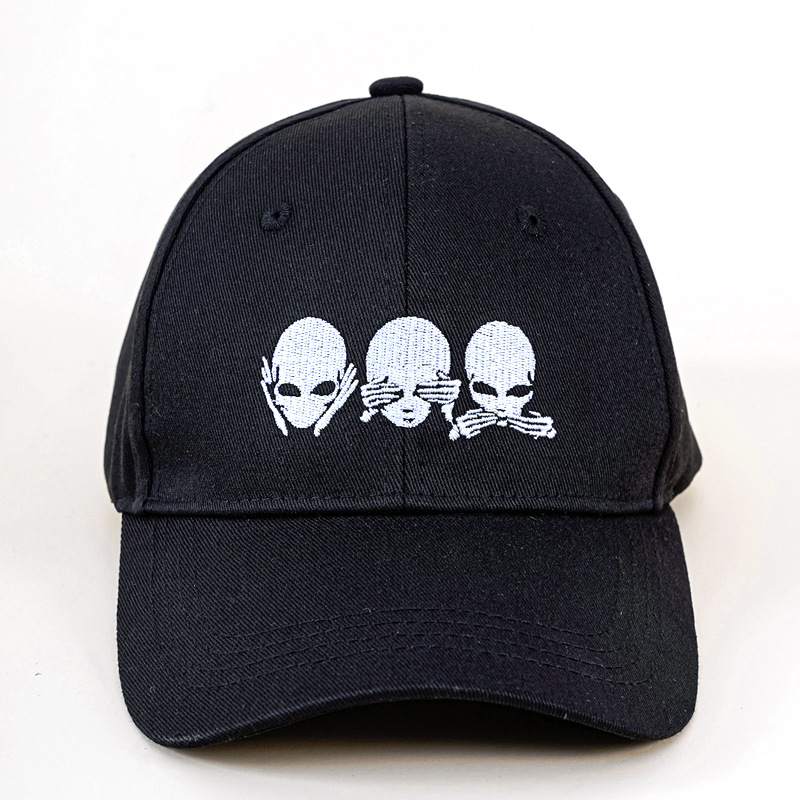 Cross-Border New Arrival Spring and Autumn Flat-Brimmed Cap Fashion Hip Hop Embroidery Hat Skeleton Alien Baseball Cap Sun-Poof Peaked Cap