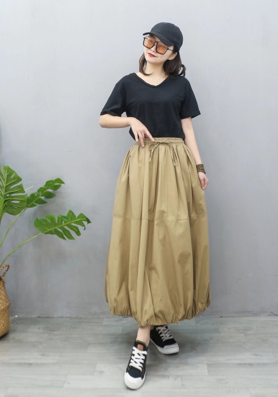 文艺显瘦斜纹麻半身裙2022夏季新款遮胯气质纯色花苞裙sd1003