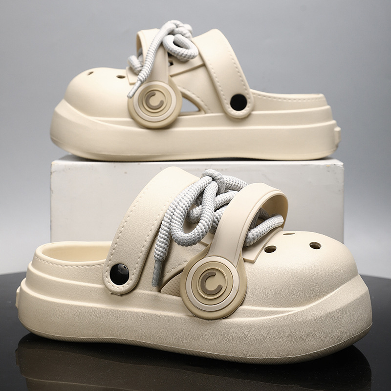 夏季爆款超软厚底情侣耳机鞋带洞洞鞋凉鞋拖鞋大头厚底朋克风凉鞋