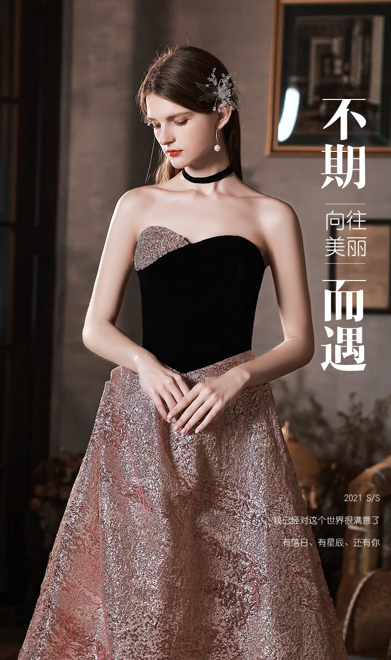 黑色主持人轻奢小众拖尾赫本风宴会年会高端公主抹胸18岁成年礼服