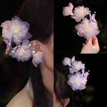 汉服后压头饰森系仙美手工绢花烫花牡丹芍药古风花朵紫色女仙发夹