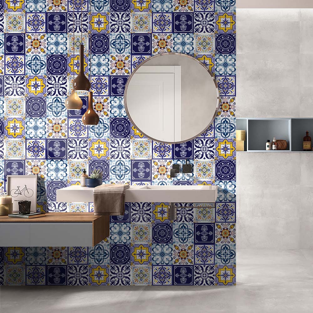 Bathroom Waterproof Tile Sticker Home Wall Renovation Self-Adhesive Wall Paper Nordic Moroccan Style Wall Stickers PVC