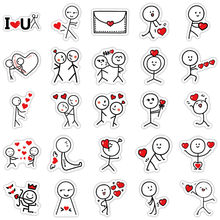 50张可爱火柴人贴纸火柴人发射爱心手账素材ins装饰防水贴画