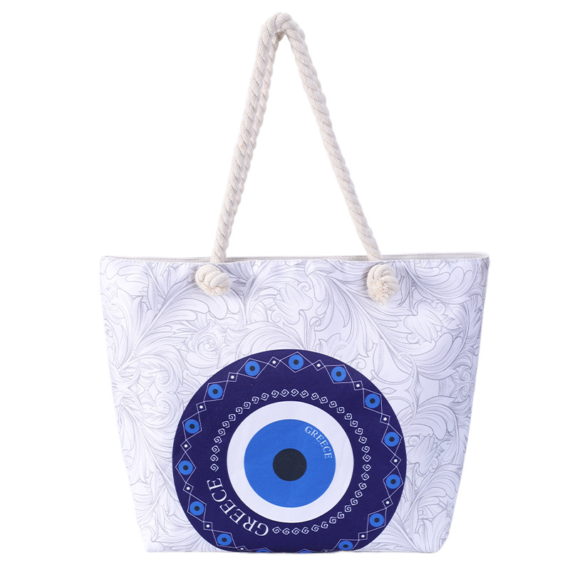 Cross-Border Hot Selling Women's Beach Bag Devil Eye Tote Bag Blue Eye Shoulder Bag Evil Eye Canvas Bag