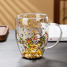 创意星星高硼硅耐热玻璃水杯带把双层隔热  透明大容量咖啡杯