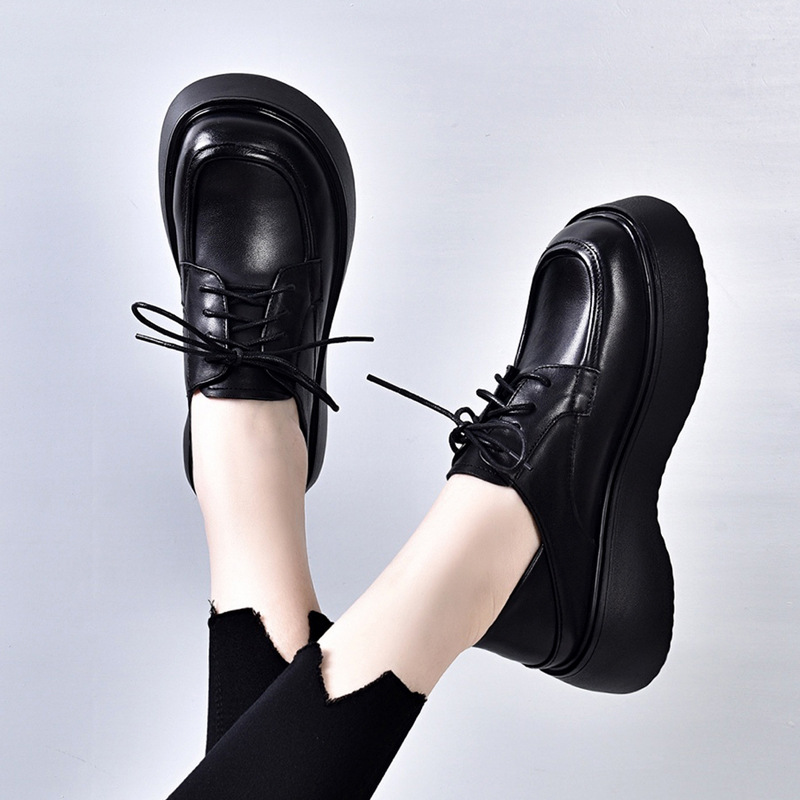 2022新款头层牛皮女鞋春季英伦风大头皮鞋厚底单鞋百搭松糕鞋