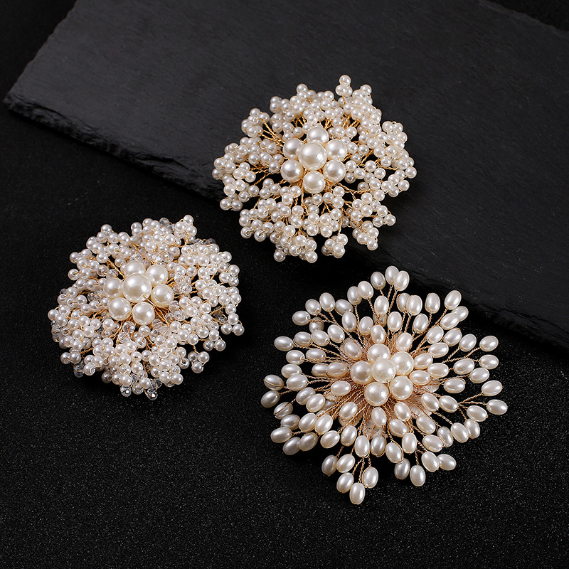 韩版珍珠串珠珠花铜丝珍珠胸针叠成珍珠配饰新娘礼服装饰胸花批发