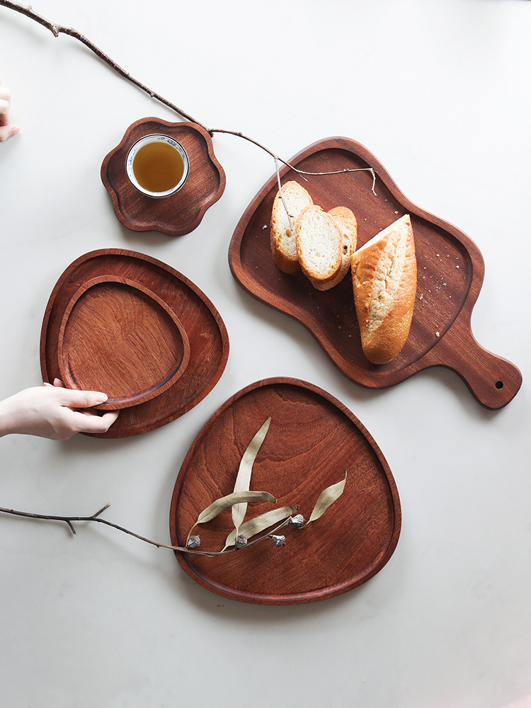 木质餐盘西餐盘乌檀木托盘实茶盘创意北欧木干果点心甜品收纳托盘