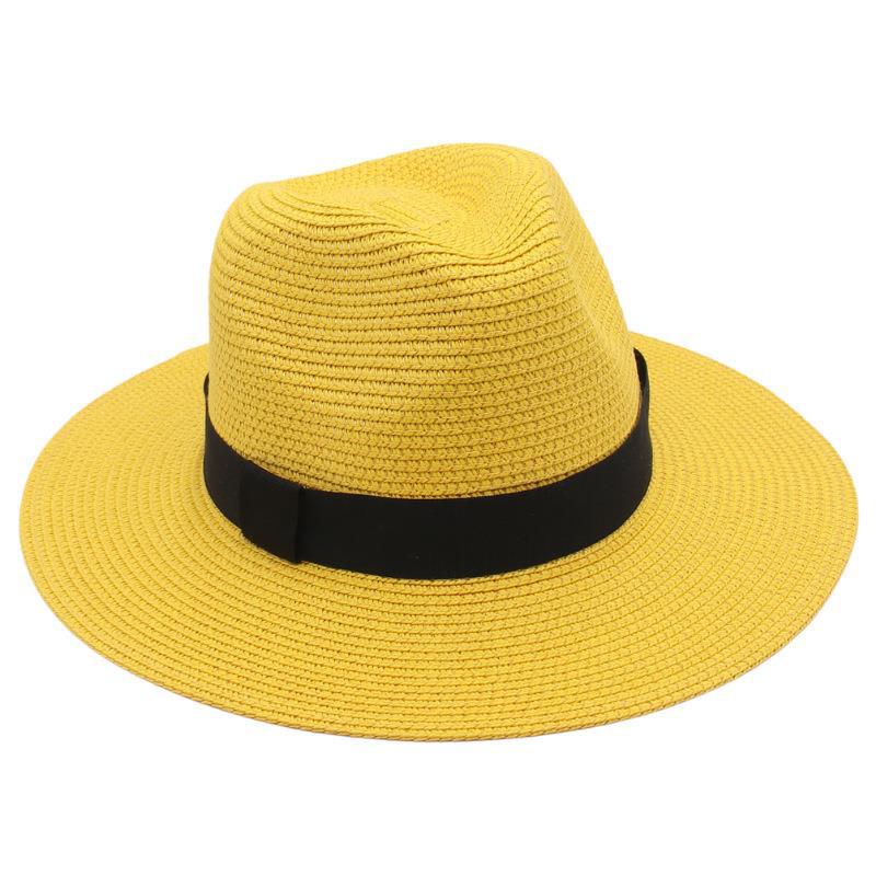 Spring and Summer Hot Sale Panama Straw Hat Square Black Ribbon Korean Style Top Hat Men and Women Fedora Hat Panamahat
