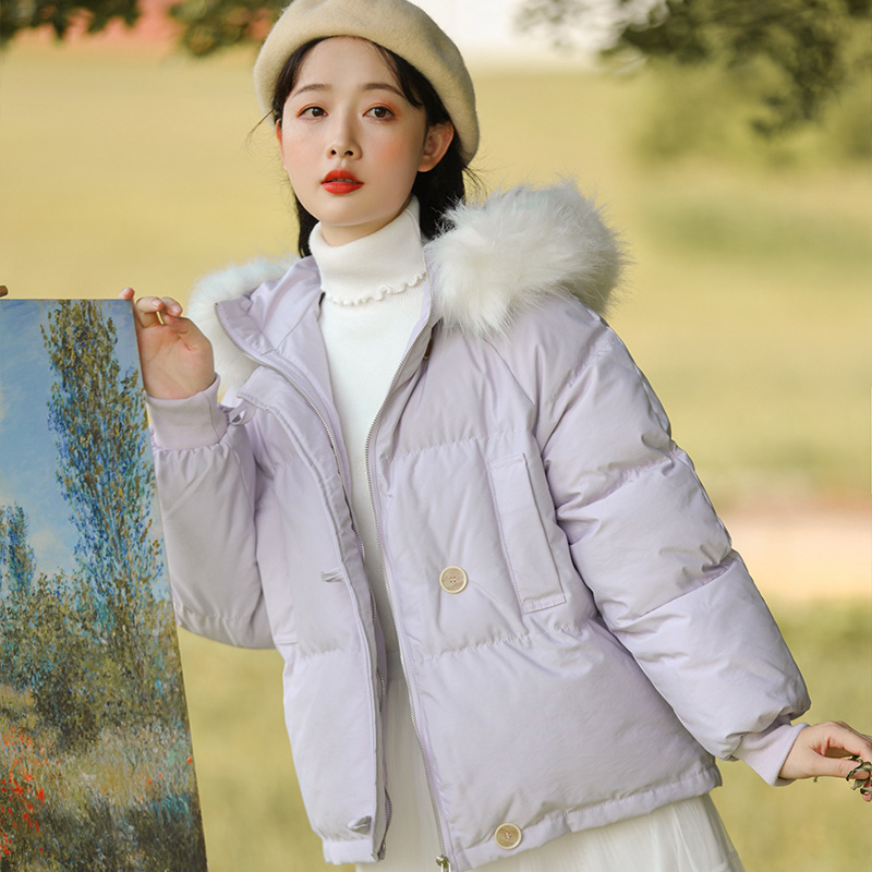 模特实拍2021冬季新款宽松显瘦加厚保暖棉袄女毛领棉服外套9225