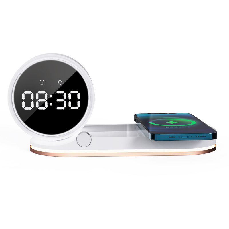 Multifunctional Wireless Charger Small Night Lamp Clock for Huawei iPhone Desktop Fast Charge Multi-Purpose Alarm Clock