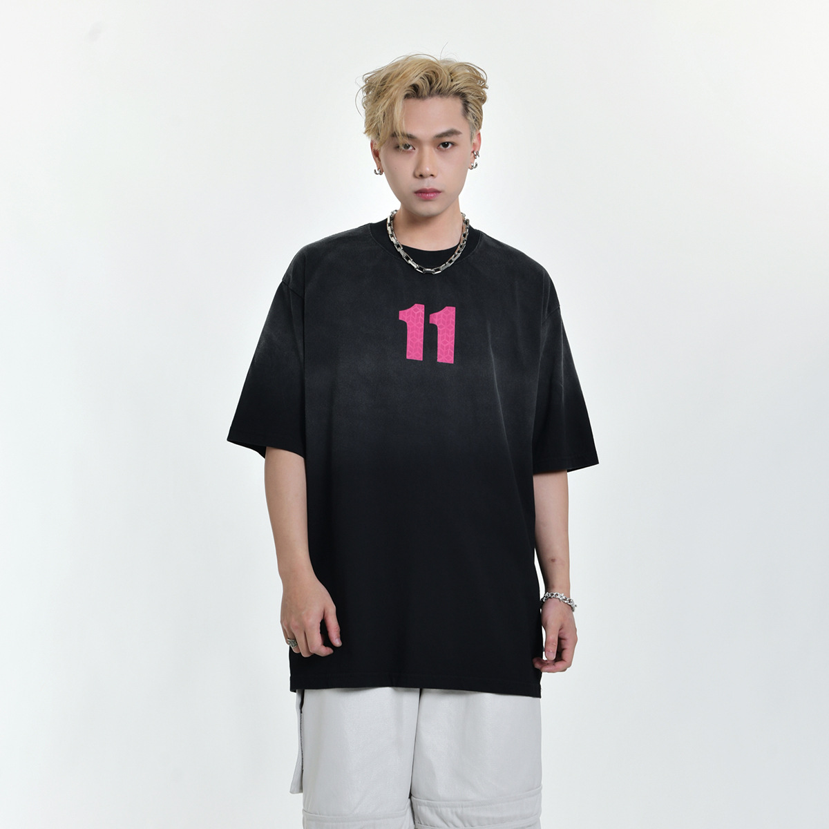 嘉衣库男装2024美式街头潮牌水洗t恤重磅废土风脏染印花宽松短袖t