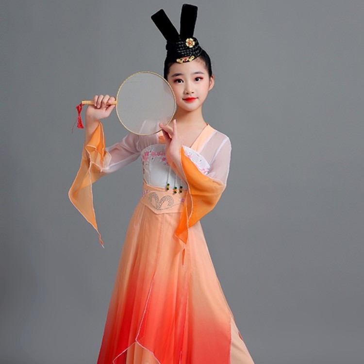 儿童古典舞演出服飘逸女童汉唐水袖舞蹈中国舞扇子舞古风嫦娥演出