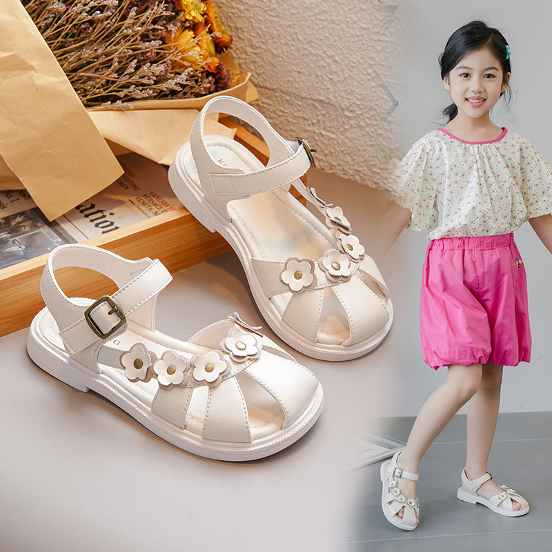 女童公主鞋2024新款宝宝夏季魔术贴小女孩包头鞋软底防滑儿童凉鞋