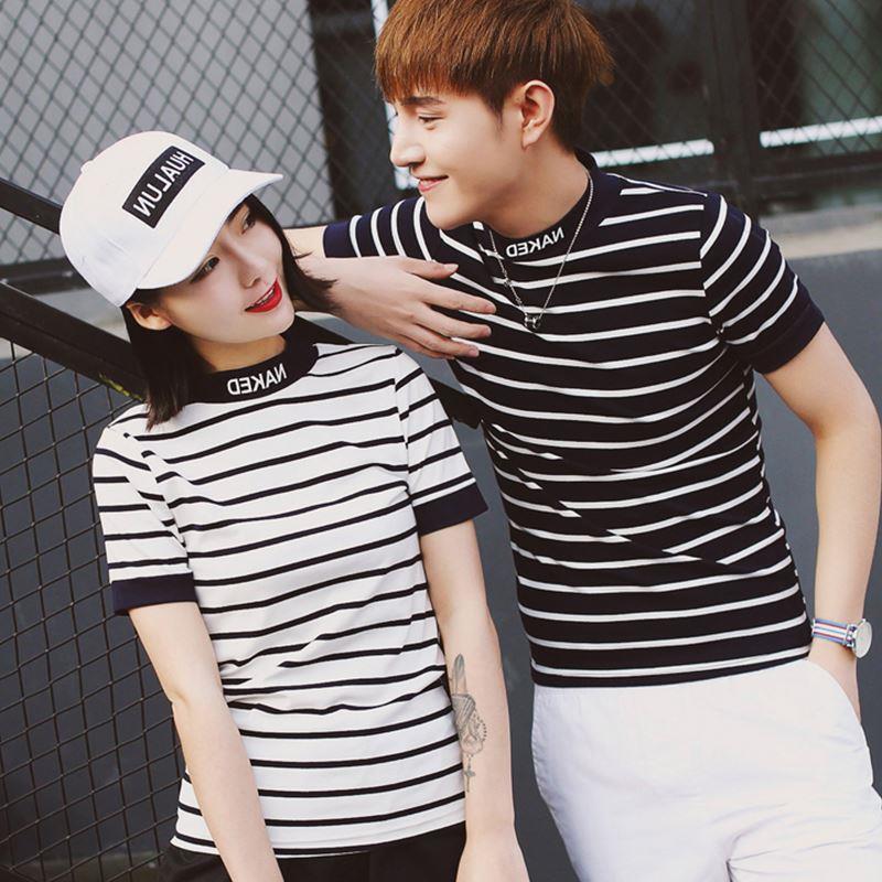 黑白条纹短袖t恤男斑马线衣服青少年半袖学生夏季上衣服百搭