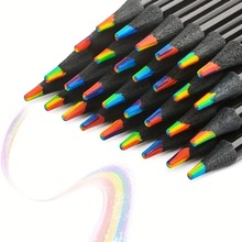 跨境黑木彩虹笔7色同芯七色彩虹芯铅笔儿童绘画创意彩铅工厂批发