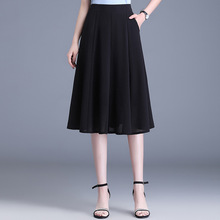 2024夏季新款百褶裙高腰韩版中长裙女时尚显瘦半身裙黑色薄款裙子