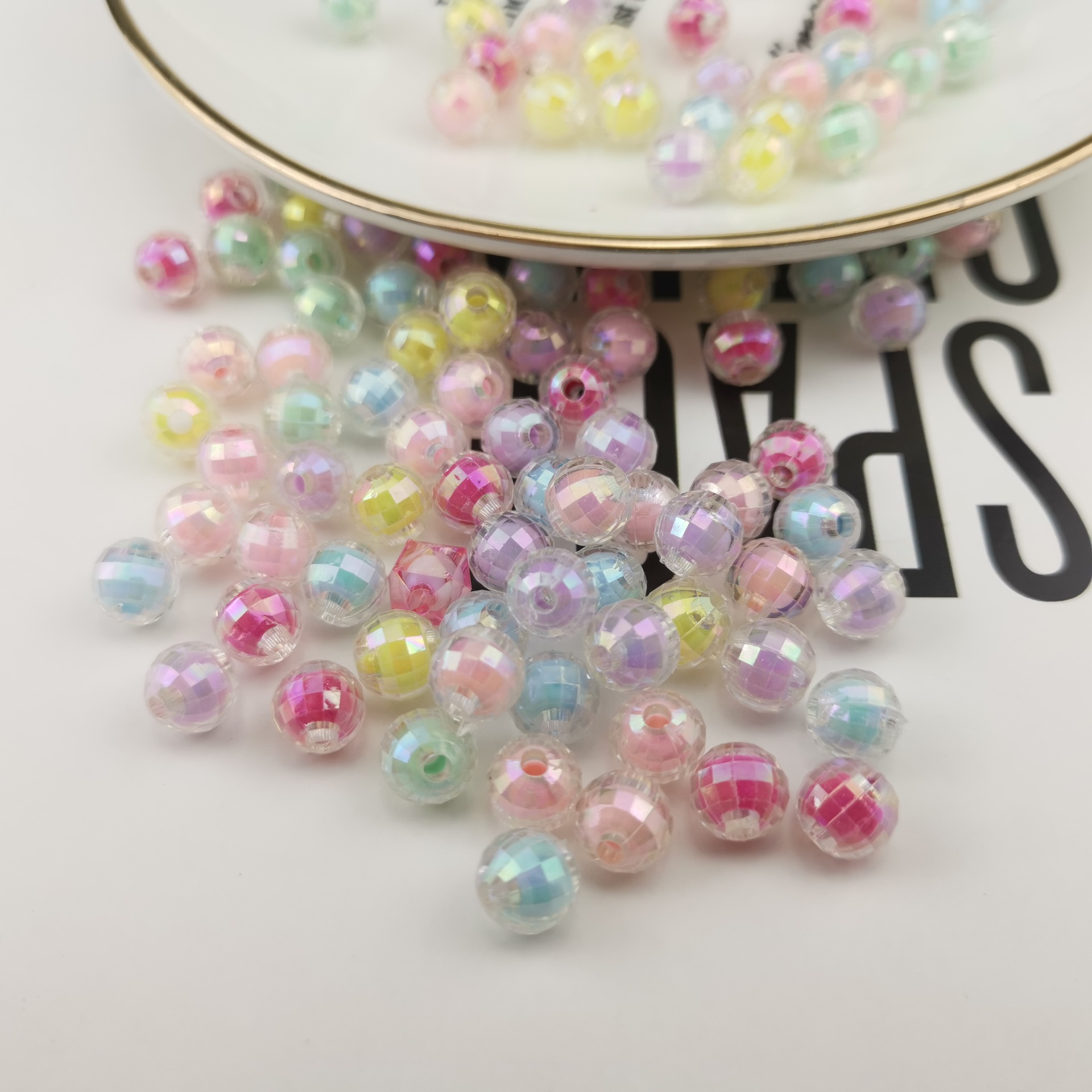 8mm镀ab彩地球珠珠中珠 切面珠 diy儿童手链头绳散珠材料饰品配件