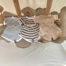 韩版夏款婴幼童条纹棉短袖短裤套装宝宝舒适可爱潮搭两件套童装