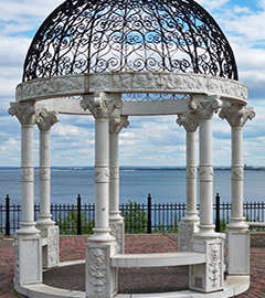 户外石雕凉亭 大理石圆顶铁艺小亭子 欧式罗马柱石雕凉亭