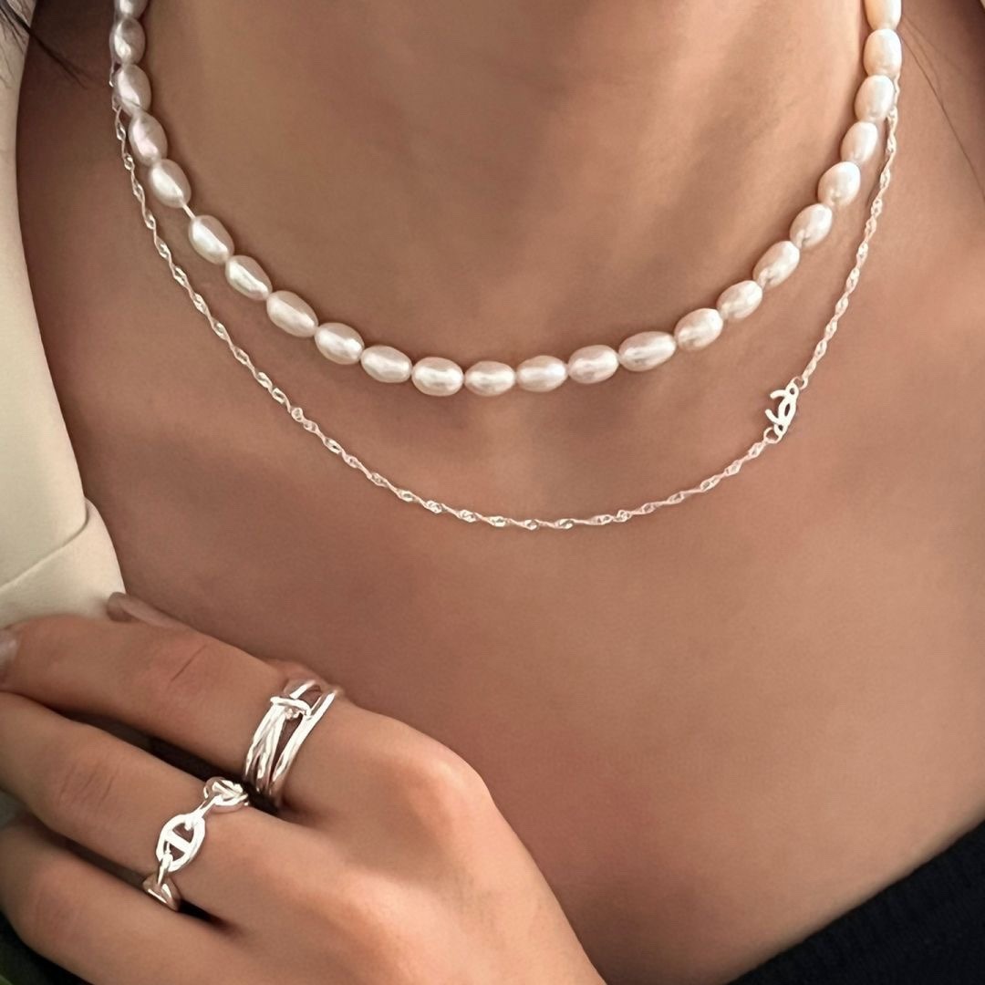 韩版时尚通勤轻奢高级感水波纹项链百搭长款小香项链女饰品女纯银