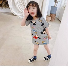 米奇卡通女童短袖连衣裙夏季韩版中长款小童t桖2023新款棉体桖