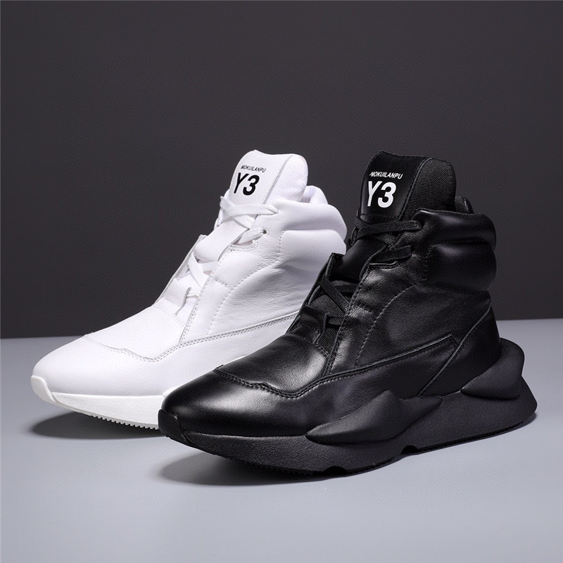 欧洲站y3女鞋黑武士皮面新款运动高帮纯白色走秀款忍者鞋潮批发