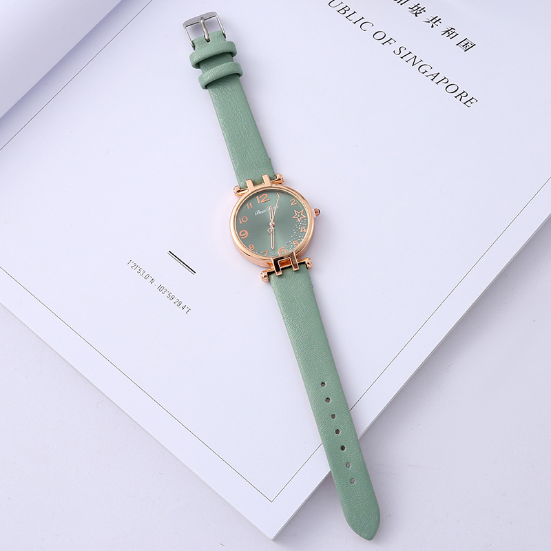 2023 New Solid Color Quartz Watch Fashion Lady Student Small Belt Watch Little Star Diamond-Embedded Watch