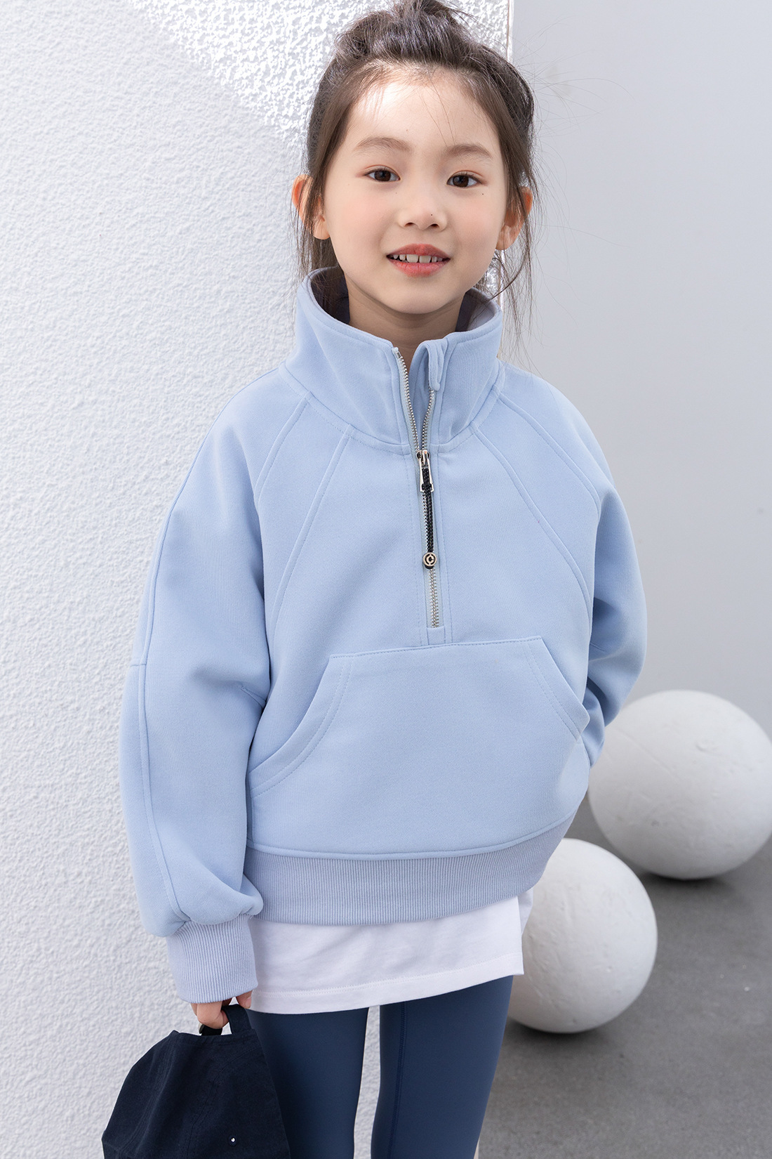 儿童运动卫衣2025春款女童宽松半拉链卫衣中大童lulu同款休闲上衣