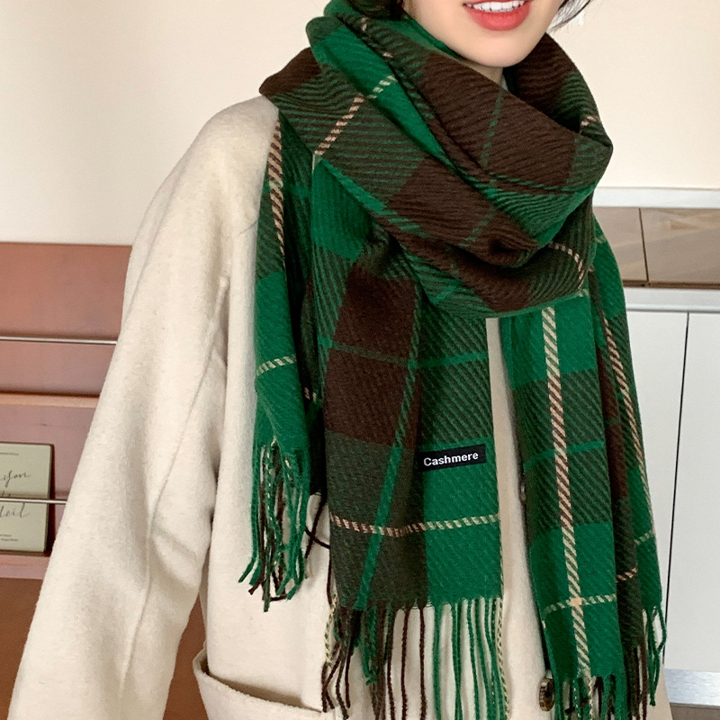 Cross-Border Hot Scarf Women‘s Winter New Plaid Artificial Cashmere Scarf Korean Style Neck Protection Scarf Warm Shawl Wholesale