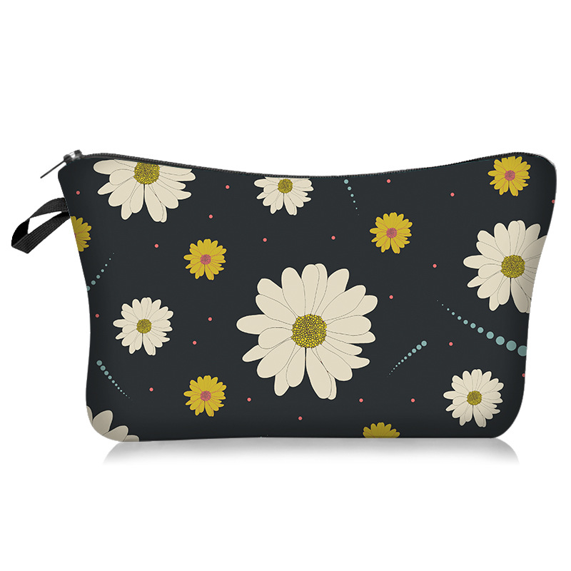 Cross-Border New Arrival Colorful Flower Leaf Series Cosmetic Bag Daisy INS Style Handheld Storage Wash Bag Lazy Portable Travel Bag