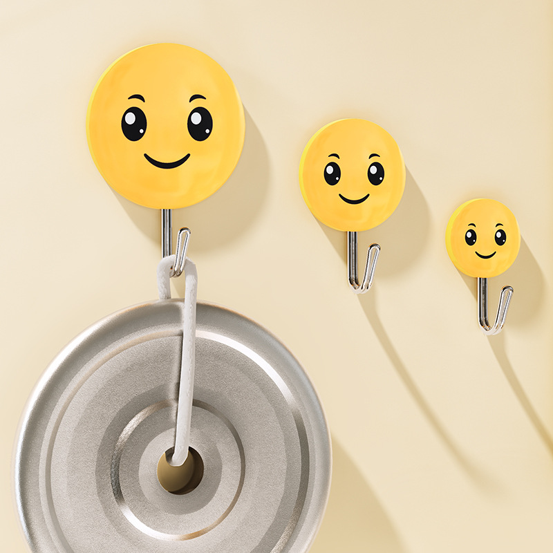 Zhenxin Sticky Hook Wall Hook Cartoon Clothes Hook Clothes Hook Large, Medium and Small Combination Cute Smiley Face Sticky Hook